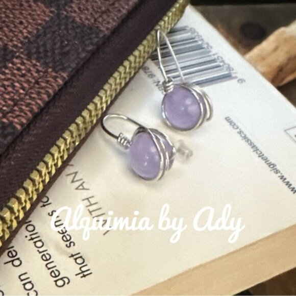 Purple jade minimalist dangle silver earrings - Picture 1 of 1